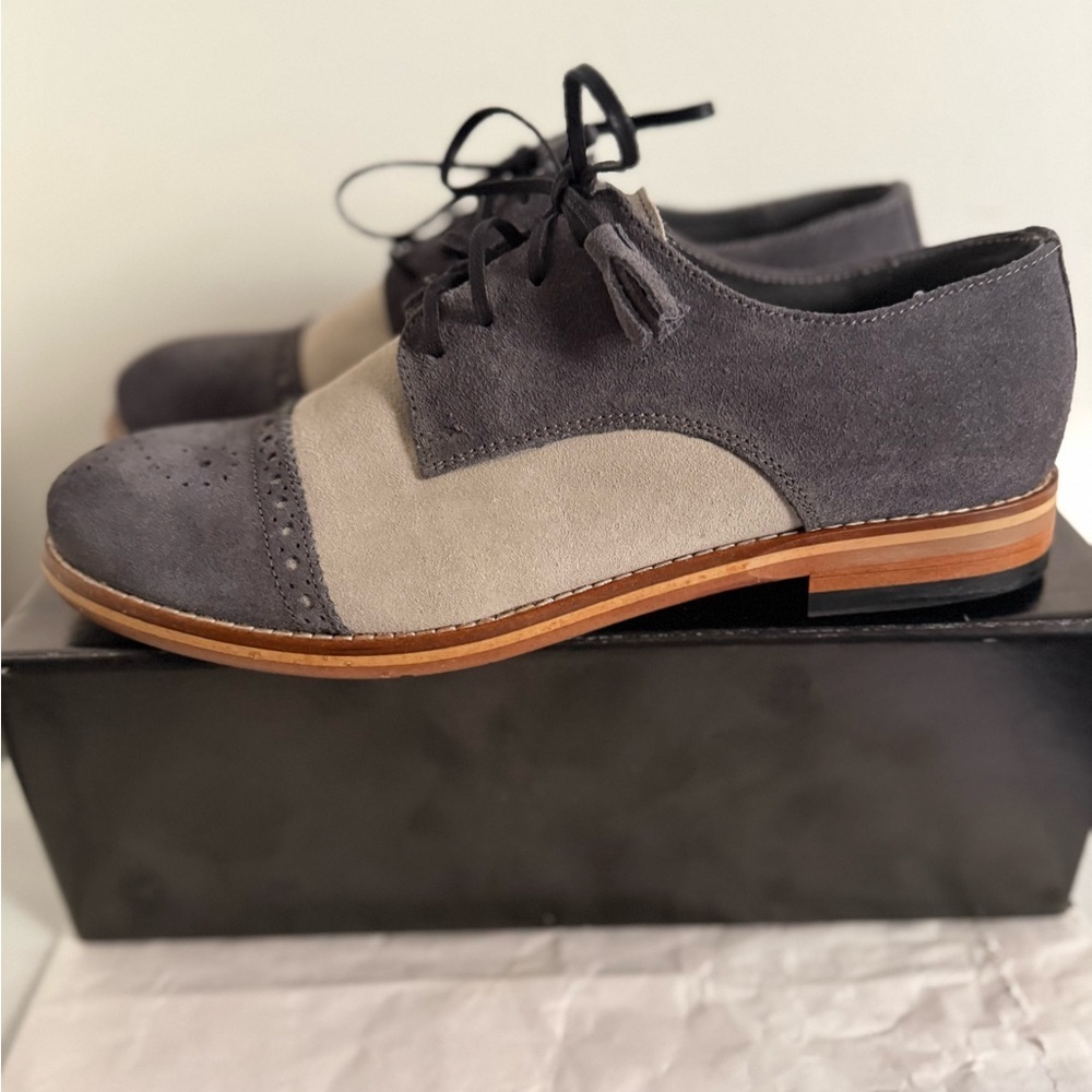 New Girotti Men’s Suede Oxford Lace Up Shoes Gray Cream Two Tone US 7 l 40 - Picture 2 of 10